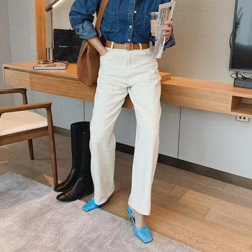 2021 Womens White Black High Waist Wide baggy Mom Jeans Straight Pants For girls Female Streetwear Capri Vintage Denim Trousers