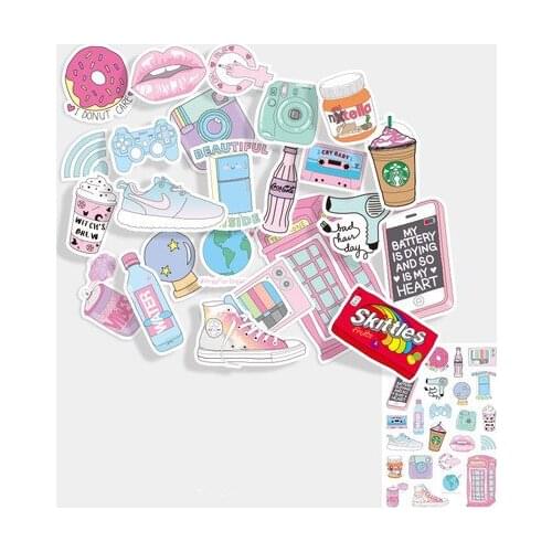 24pcs Luggage Sticker Female Cute Cartoon Travel Case Sticker Laptop Guitar Trolley Case Sticker