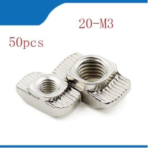 50pcs 20-M3 T-Nut Hammer Head Block Nuts for M3 2020 Serie Aluminum Profile Extrusion DIY Connectors Slot 6 20-m3 nuts