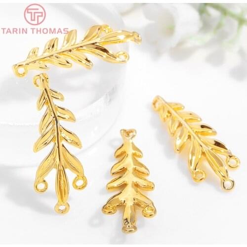 6PCS 10x26MM 24K Gold Color Brass Tree Leaf Leaves Earrings Connector Charms High Quality Jewelry Findings Accessories