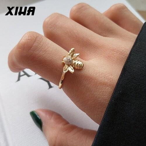 925 Sterling Silver Rings Minimalistic 2019 Honey Bumble Bee Ring for Women Bijoux Resizable Zircon Gold Color Ring with Stone