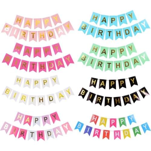 Happy Birthday Banners Flags Paper Bunting Pennant for Boys Girl Baby Shower Decoration Birthday Party Supplies Decor