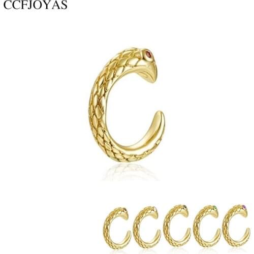 CCFJOYAS 1 PCS 925 Sterling Silver Snake Shaped Clip Earrings for Women Simple Gold color Snake Clip on Earrings Wholesale