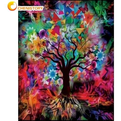 CHENISTORY 60x75cm Frame Painting By Numbers Kits For Adults Colorful Abstract Tree Landscape Oil Picture Handmade Home Decors