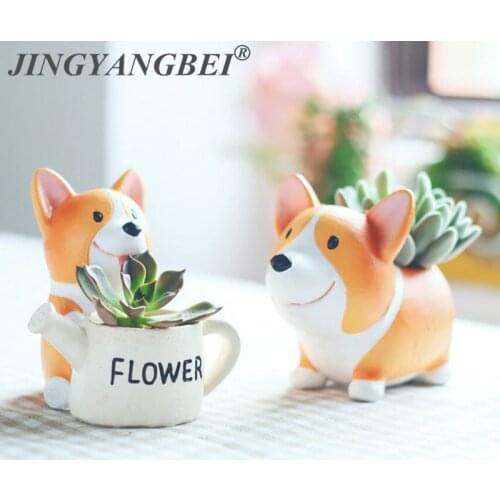 Resin Flowerpot Kawaii Corgi Garden Pots Planters Bonsai Desk Succulent Flower Pot Mix Order Dropshipping
