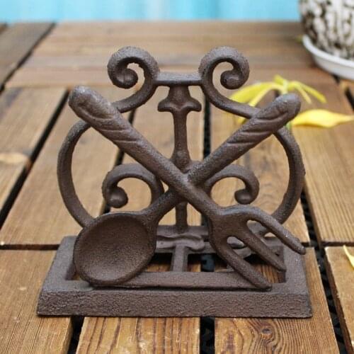 Fork Spoon Cast Iron Tissue Paper Holder Farm House Accents Retro Rustic Bird Cat Metal Napkin Holder Office Table Card Holder