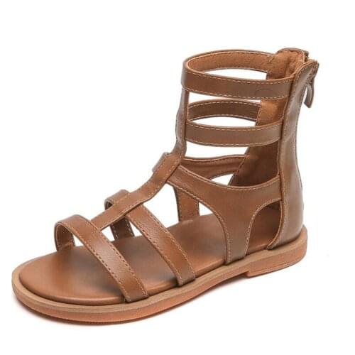 Childrens Shoes For Girls Roman Sandals Korean High-quality Kids Princess Slim Narrow Students Zipper Beach Sandalias Size 26-36