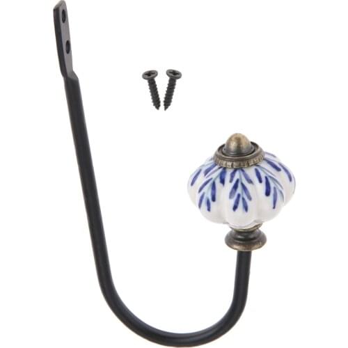 Porcelain Hook Wall/Door Mounted Hanger w/screw White&Blue Ceramics Decor Coat/Key/Bag/Towel/Hat Holder Bathroom Kitchen 122mm