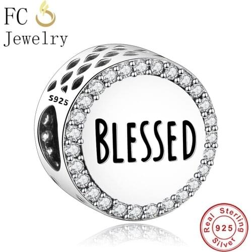 FC Jewelry Fit Original Brand Charm Bracelet 925 Silver Letter Blessed Zirconia Bead Women Making Family Friend Berloque New