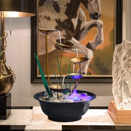 Flowing Water Fountain Desktop Waterfall Fountain Figurines Fortune Feng Shui Wheel Home Decoration Ornaments Crafts Accessories