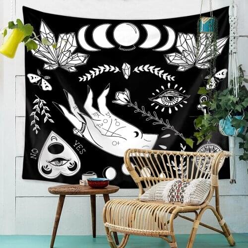 Moon Star Black and White Tapestry Rectangular Bedroom Bohemian Moon Star Home Boho Creative Decor Background Decoration Wall