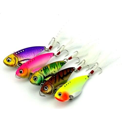 Hot Sale 50pcs Blade Metal Vibration Lure 5.5cm 11g Hard VIB Baits Fresh Shallow Feathers Hooks Walleye Crappie Fishing Tackles