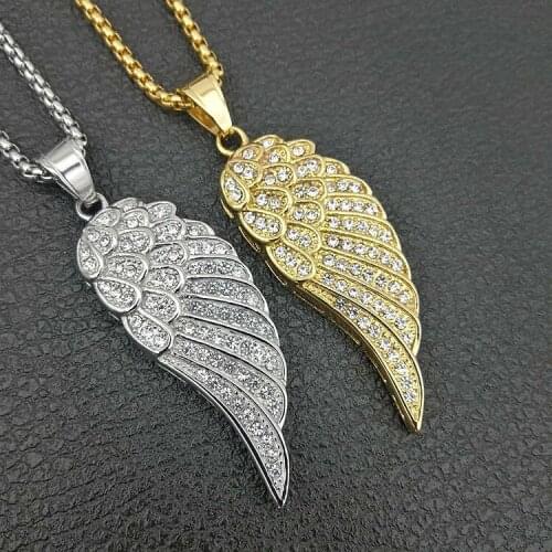 Hiphop Punk 2 color Biker Gold Color Titanium Stainless Steel with zircon Hawk Wing Pendants Necklace for Men Jewelry