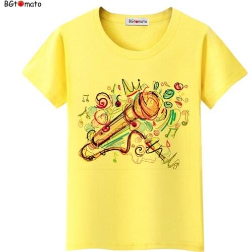BGtomato Sing loudly microphone art t shirts Women fashion style colorful music shirt Brand comfortable casual tops tees