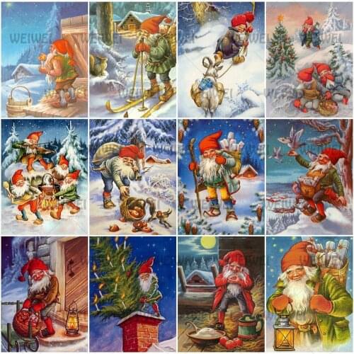 Winter Holiday Gift Diamond Painting Santa Claus Rhinestone Mosaic Cartoon Christmas Picture Full Round Diamond Embroidery Decor