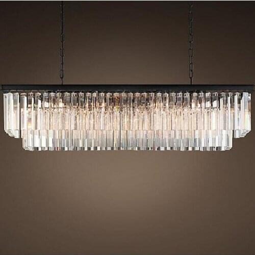 RH American classic crystal glass tube LED pendant lamp light rectangular square foyer living dinning room ceiling hanging lamp