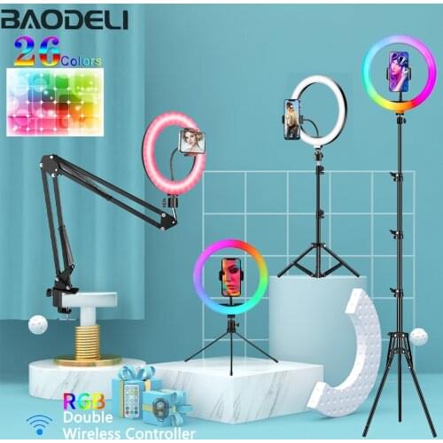 10in RGB Selfie Ring Light Tripod Phone Stand Holder Photography RingLight Circle Fill Light Led Color Lamp Trepied Makeup