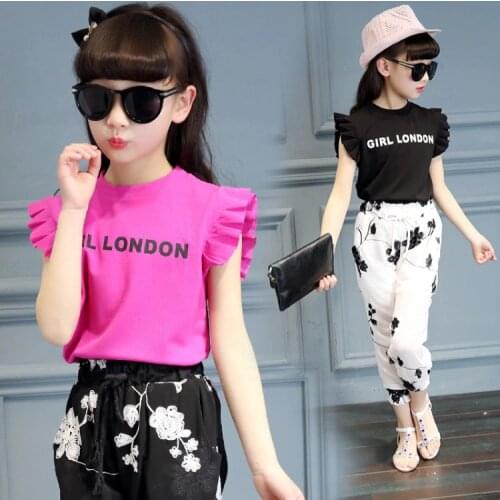 2020 Summer Korean Girl Suit Childrens Chiffon Bow Shirts+ Polka dot 2Pcs Suit Girls Clothes Kids Outfits 5 6 8 10 12 Years