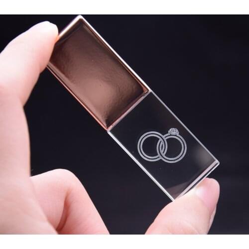 Crystal Usb 2.0 Sticks 3D Engraved Custom Logo 4GB 8GB 16GB Flash Drive + White Box Pendrive 32GB 64GB Transparent Glass Gift