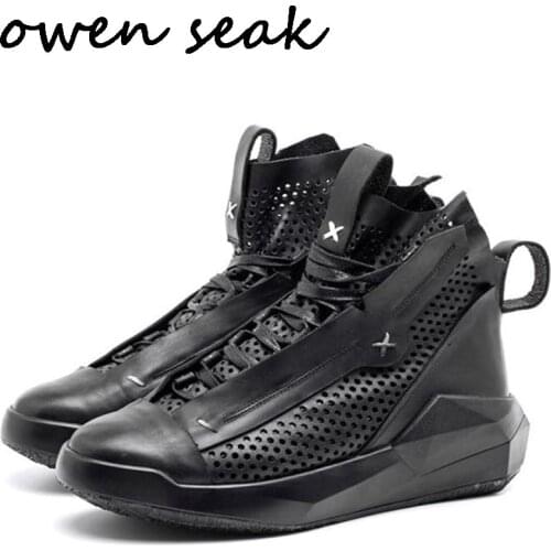 Owen Seak Men Casual Shoes Luxury Trainers Genuine Leather Adult Summer Men Sneaker Lace Up Boots Breathable Flat Black Shoes