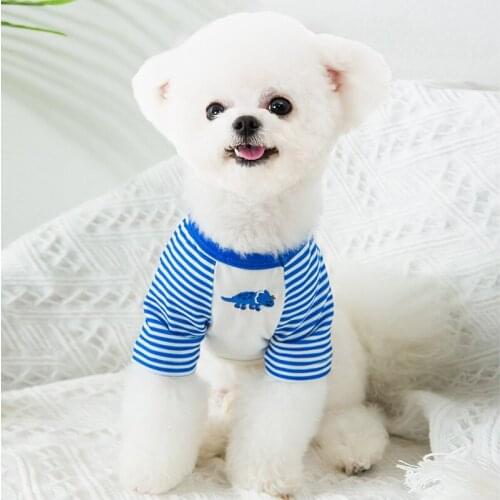 Cute pet clothes cartoon pattern striped soft small medium dog cat coat comfy cotton spring summer dog cat jacket clothes