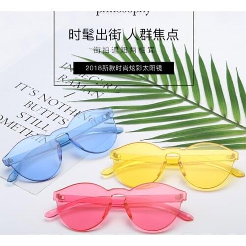 Fashion Rimless Round Plastic Sunglasses Transparent Ocean Lens Women Men UV400 Glasses
