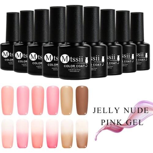 Mtssii 7ml Jelly Nude Pink Gel Nail Polish Translucent Pink Color Gel Semi Permanent Soak Off UV Gel Polish DIY Nail Art Varnish