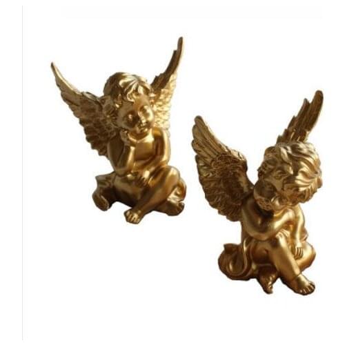 2PCS set Norse resin character sculpture window props golden angel display model room shooting props soft decorations