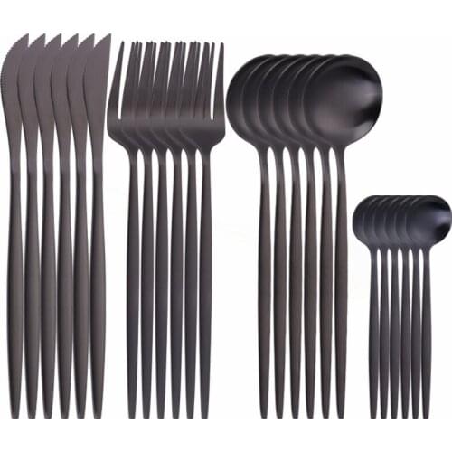 Stainless Steel Cutlery Set 24 Pcs Kitchen Tableware Matte Black Cutlery Set Forks Spoons Knives Set Dinneware Western Tableware