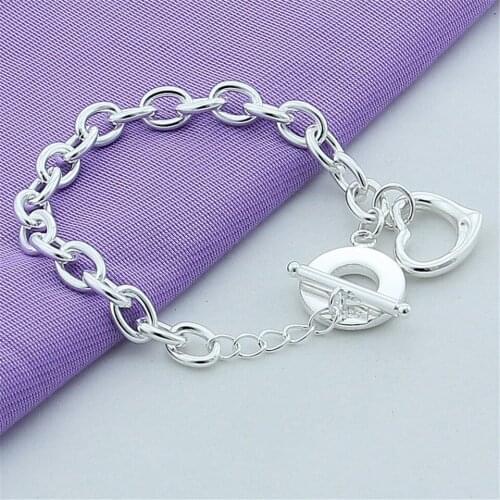 NEW 925 Silver Delicate Heart-Shape TO-clasp Bracelet For Women Wedding Engagement Birthday Anniversary Fashion Jewelry