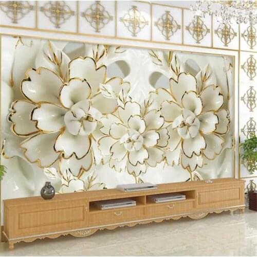 Beibehang Custom wallpaper 3d flower open rich white porcelain gold embossed 5d background wall papers home decor 8d wallpaper