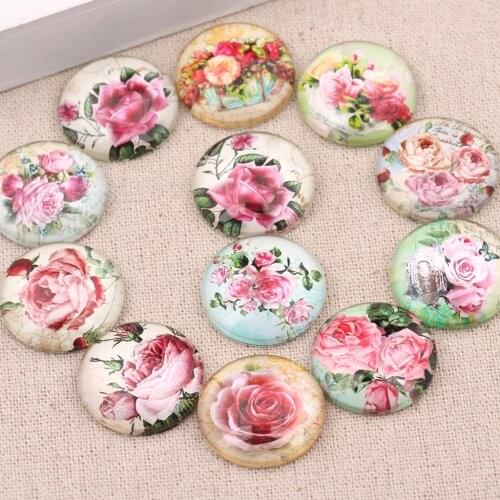 Onwear 50pcs mixed rose flower photo round glass cabochon 12mm diy handmade earrings jewelry making findings