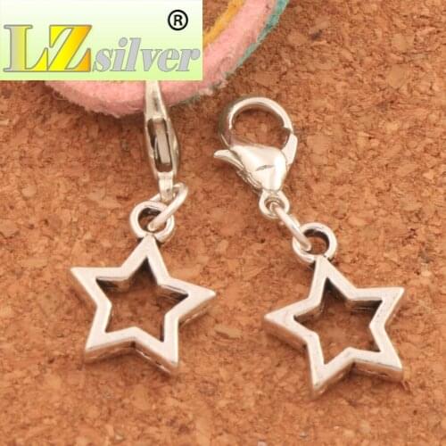 Open Star Clasp European Lobster Trigger Clip On Charm Beads C819 30pcs 12x28.3mm Zinc Alloy
