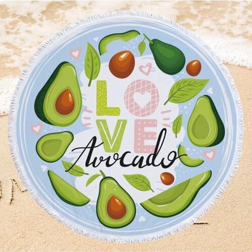 Avocado Printing Microfiber Beach Towel 150cm Round Soft Swimming Bath Towel Home Decor Sport Yoga Blanket