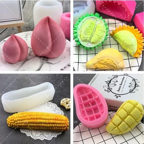 3D Fruit Peach Durian Mango Corn Mousse Silicone Mold Fondant Cake Decorating Tools Chocolate Baking Gypsum clay Moulds