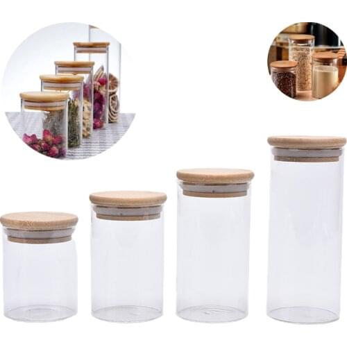Glass Jar with Bamboo Lid Sealed Canister Food Storage Bottles Container Storage