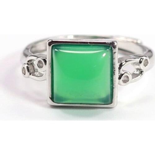 FYJS Unique 10 Pcs Silver Plated Square Shape Red and Green Agates Resizable Finger Ring Fashion Jewelry