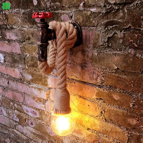 Vintage Faucet Hemp Rope Wall Lamp Home Living Room Hanging Pendant Light without Bulb