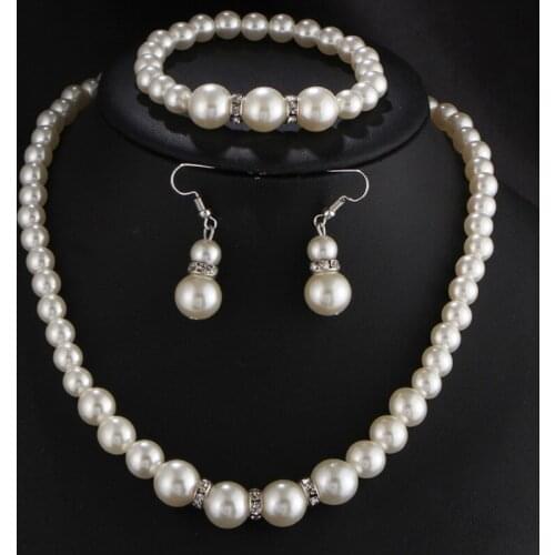 N308 Wedding Engagement Women Simulated Pearls Jewelry Set Necklace / Earrings / Bracelets Fashion Jewelry For Lady Party Gift
