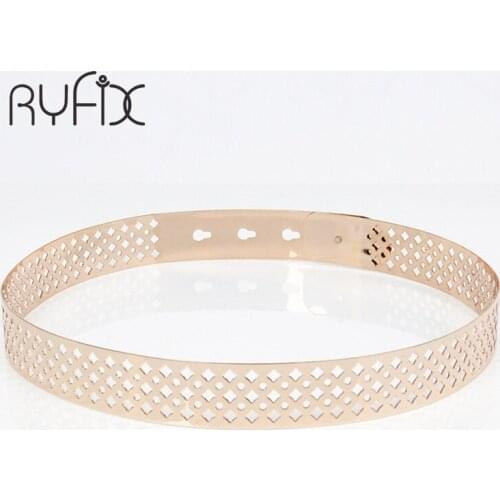 2021 Women Flower Metallic Belt Punk Full Metal Plate hollow Cut Out Mirror Waist Cummerbund waistband Gold Silver color BL25