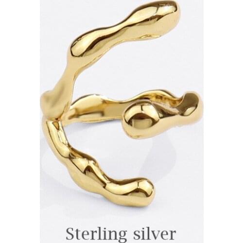 Season Gate 925 Sterling Silver Ins Design Sense Geometric Texture Adjustable Size Open Ring For Women SR201