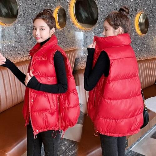Beardon Plus Size Womens Winter Parkas Glossy Vest Solid Stand Collar Pockets Ladies Casual Sleeveless Vest Jackets Waistcoat