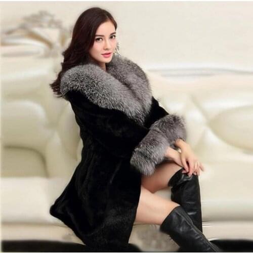 Winter new mink Faux Fur Coat in the long section of the imitation fox fur collar Fur Coat Female large size Jacket Fur Women