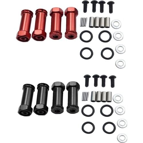 2 Set 12Mm Aluminum Wheel Hex Adapters Extension RC Car Conversion Parts For 1/12 Wltoys 12428 12423, Red & Black