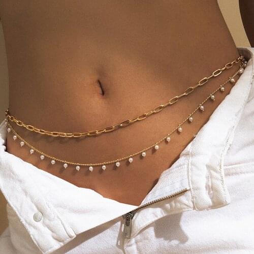 2 Pcs/Set Sexy Fashion Imitation Pearl Tassel Waist Belt Chain for Women Simple Multi Layered Bikini Belt Body Jewelry Gifts
