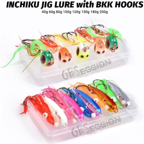 Inchiku Jigging Lures sliding kabura 5pcs box 150g 120g 100g 80g 60g 40g with assist hook Japan Squid jigs Sea Fishing Bait