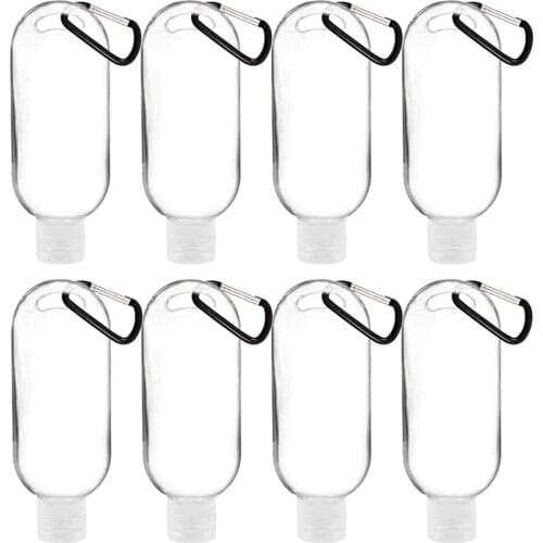 8pcs Travel Mini Keychain Bottle Plastic Transparent Leakproof Empty Refillable Bottle with Key Ring for liquid cream cosmetics