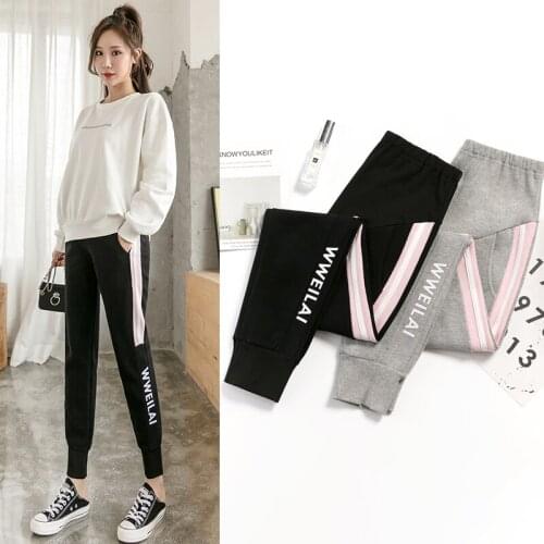 828# Maternity Pants Spring Letter Printing High Waist Autumn Adjustable Elastic Waist Belly Support Pants Maternity Trousers