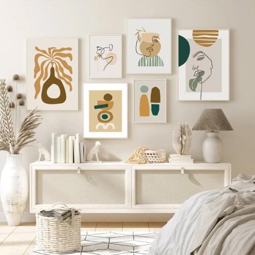 Boho Abstract Line Figure Face Geometry Leaves Nordic Poster Wall Art Print Canvas Painting Decoration Pictures for Living Room