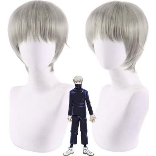 Anime Jujutsu Kaisen Inumaki Toge Short Cosplay Wig Silver Grey Synthetic Hair Halloween Costume Party Men Wigs